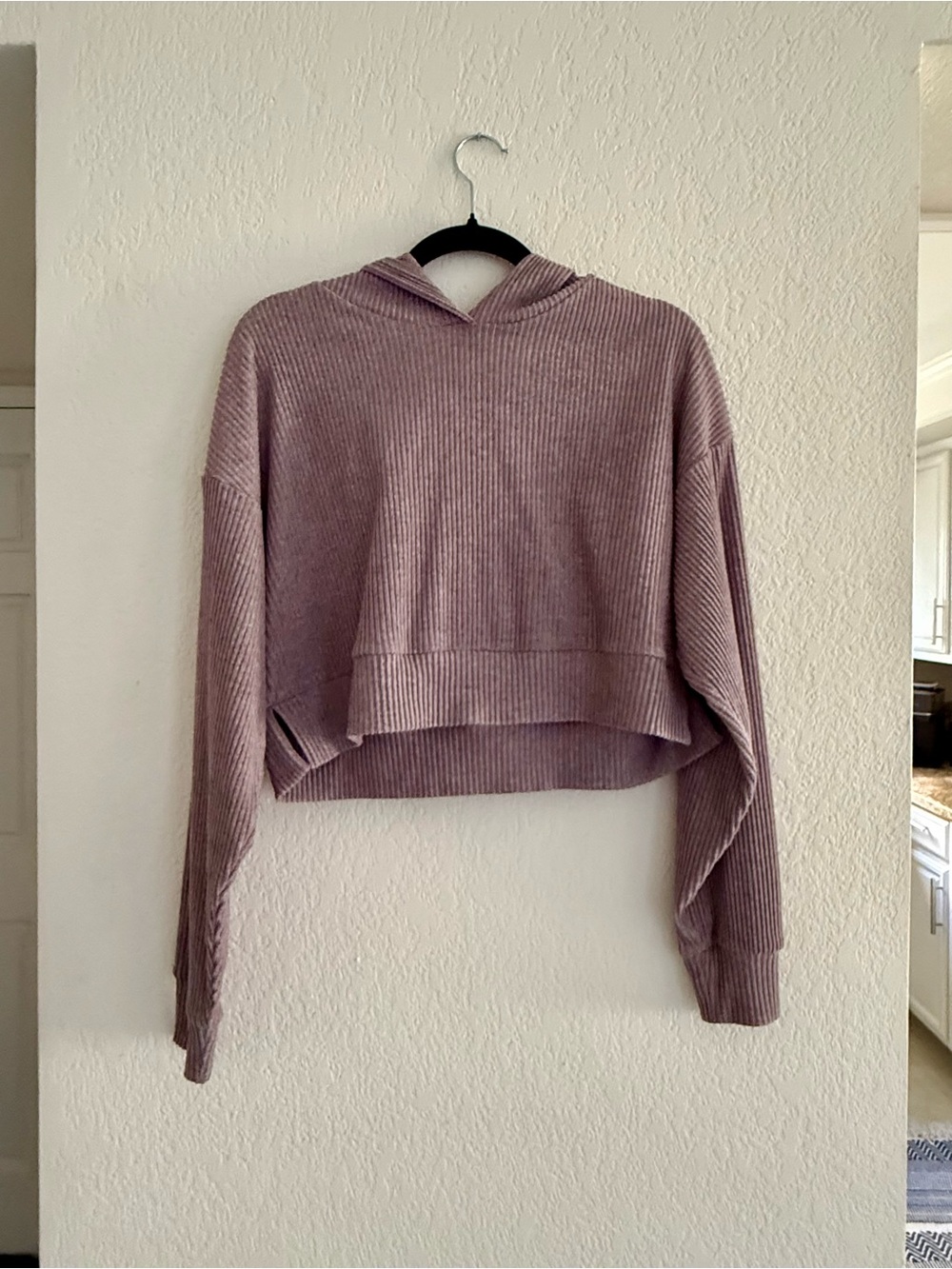 ALO Yoga Muse Ribbed Cropped Hoodie - Dusty Mauve / Lavender